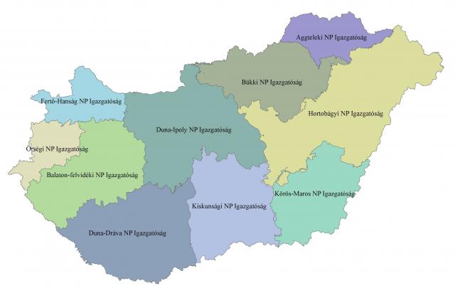 A Nemzeti Park Igazgatóságok működési területei