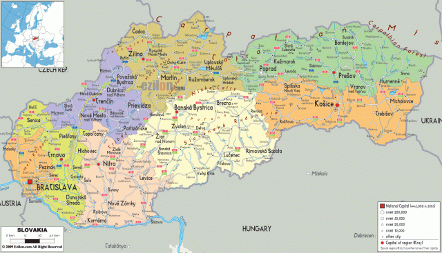 Political map of Slovakia