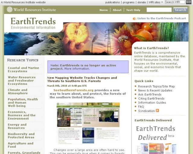 EarthtTrends honlap