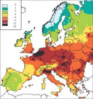 A porszennyezettség Europában 2020-ra (előrejelzés)